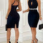 Vestido Preto Strass Sem Mangas Halter Bodycon