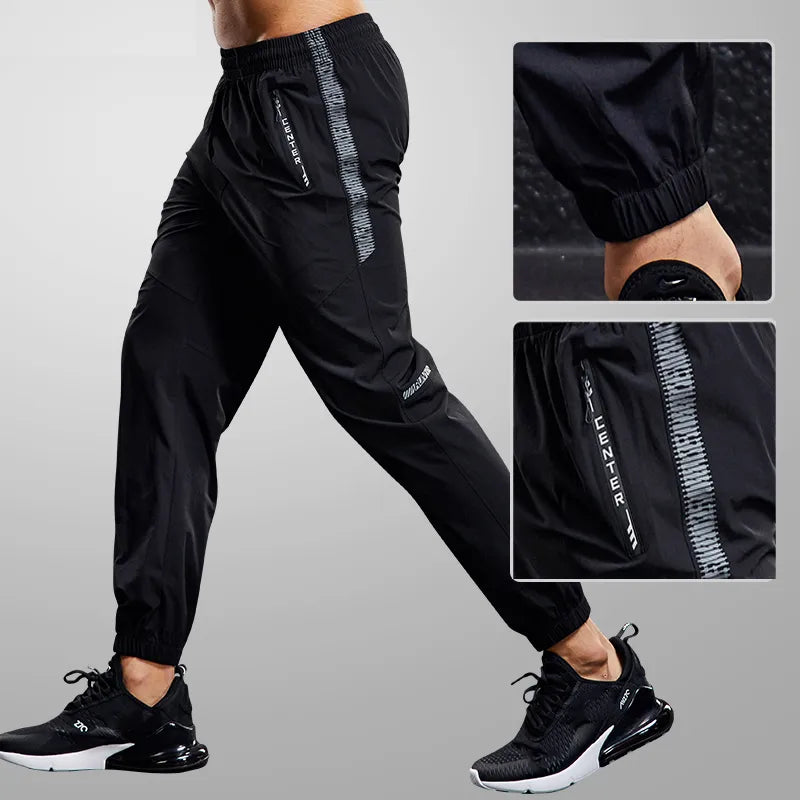 Calça Esportiva de Secagem Rápida Masculina, Bolsos com Zíper Fitness Casual