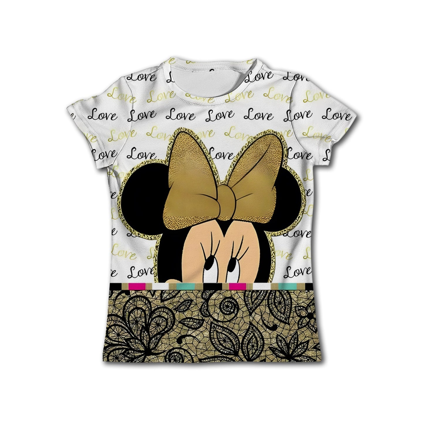 Camiseta Moda Disney Minnie Mouse Manga Curta