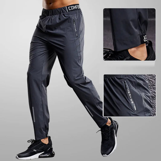 Calça Esportiva de Secagem Rápida Masculina, Bolsos com Zíper Fitness Casual