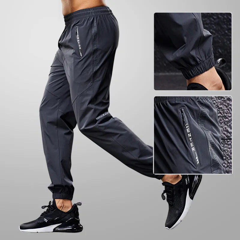 Calça Esportiva de Secagem Rápida Masculina, Bolsos com Zíper Fitness Casual